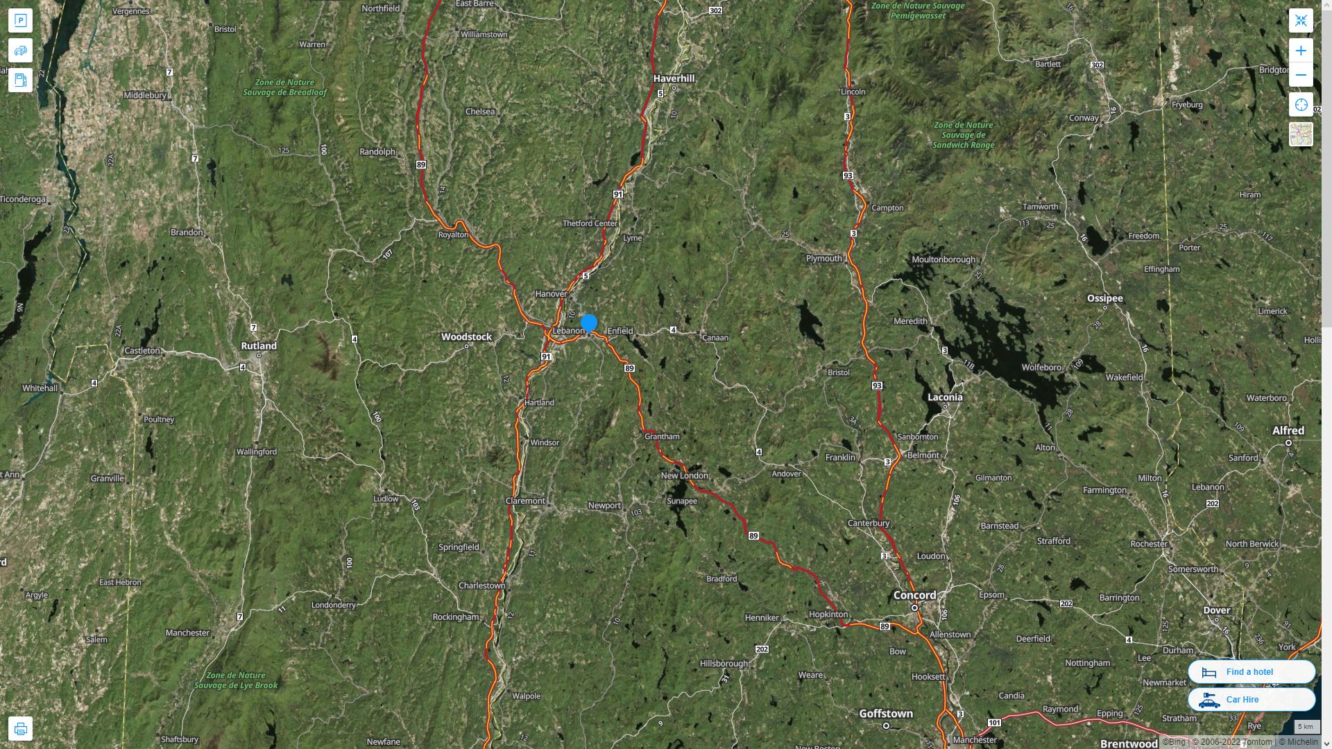 Lebanon New Hampshire Highway and Road Map with Satellite View